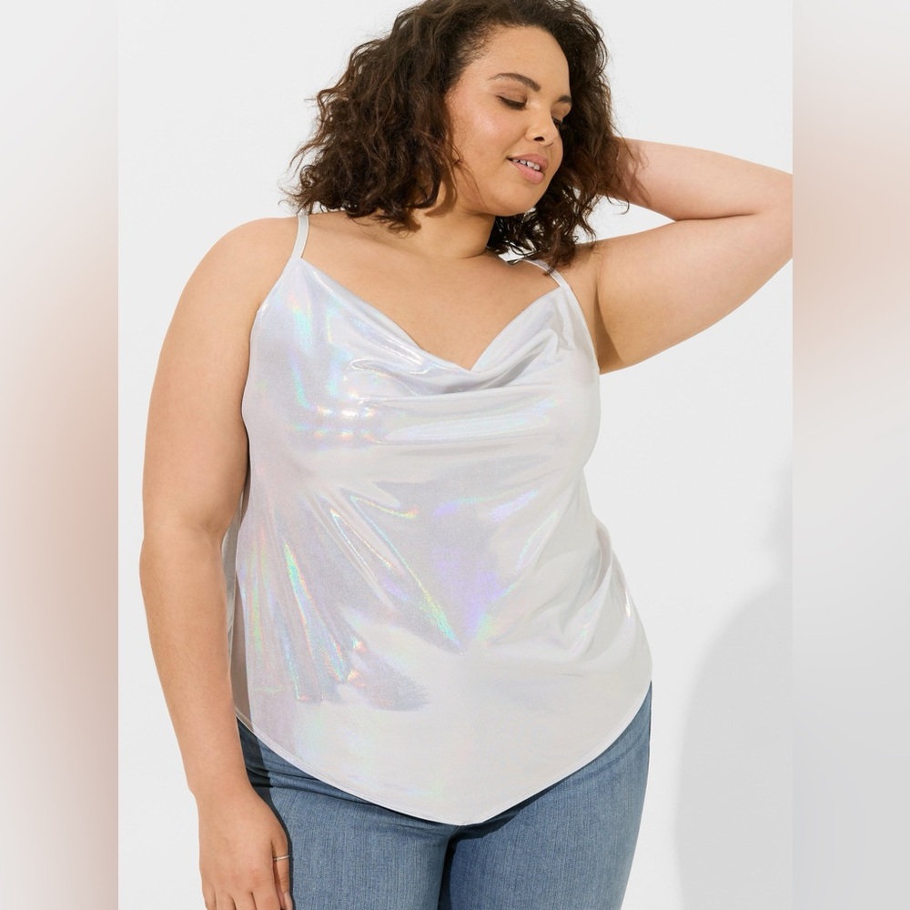 Torrid Liquid Shine Cowl Cami Iridescent White